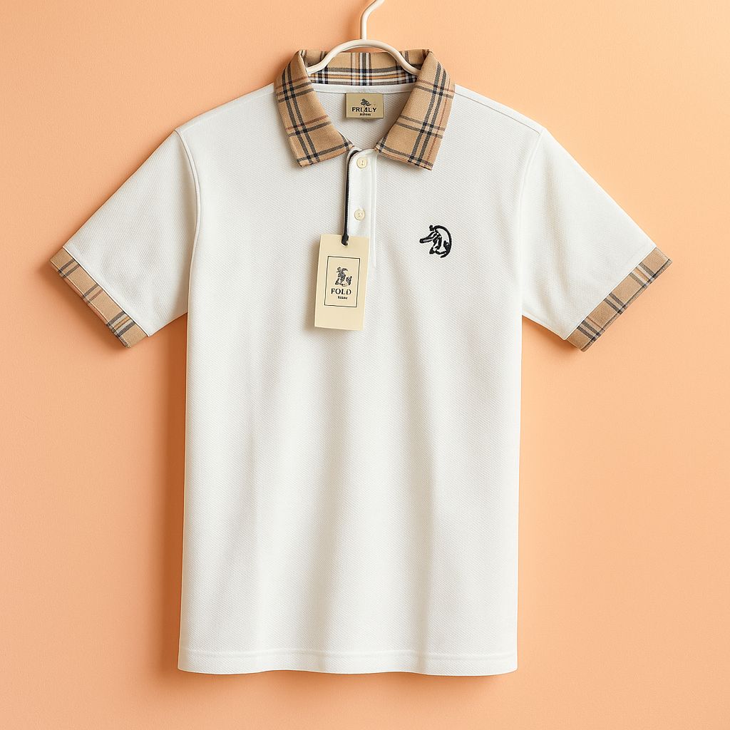 Check Collar Cotton Polo Shirt
